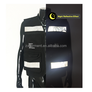 Custom Made High Visibility Multi Pocket Black Warning Reflective Road Safety Vest Black Safety Vest