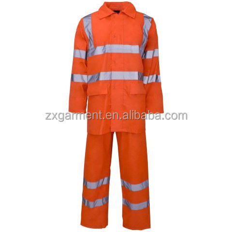 Polyester/PVC Hi Vis Rainwear Rainsuit waterproof rain overall high visibility jackets reflective work clothing