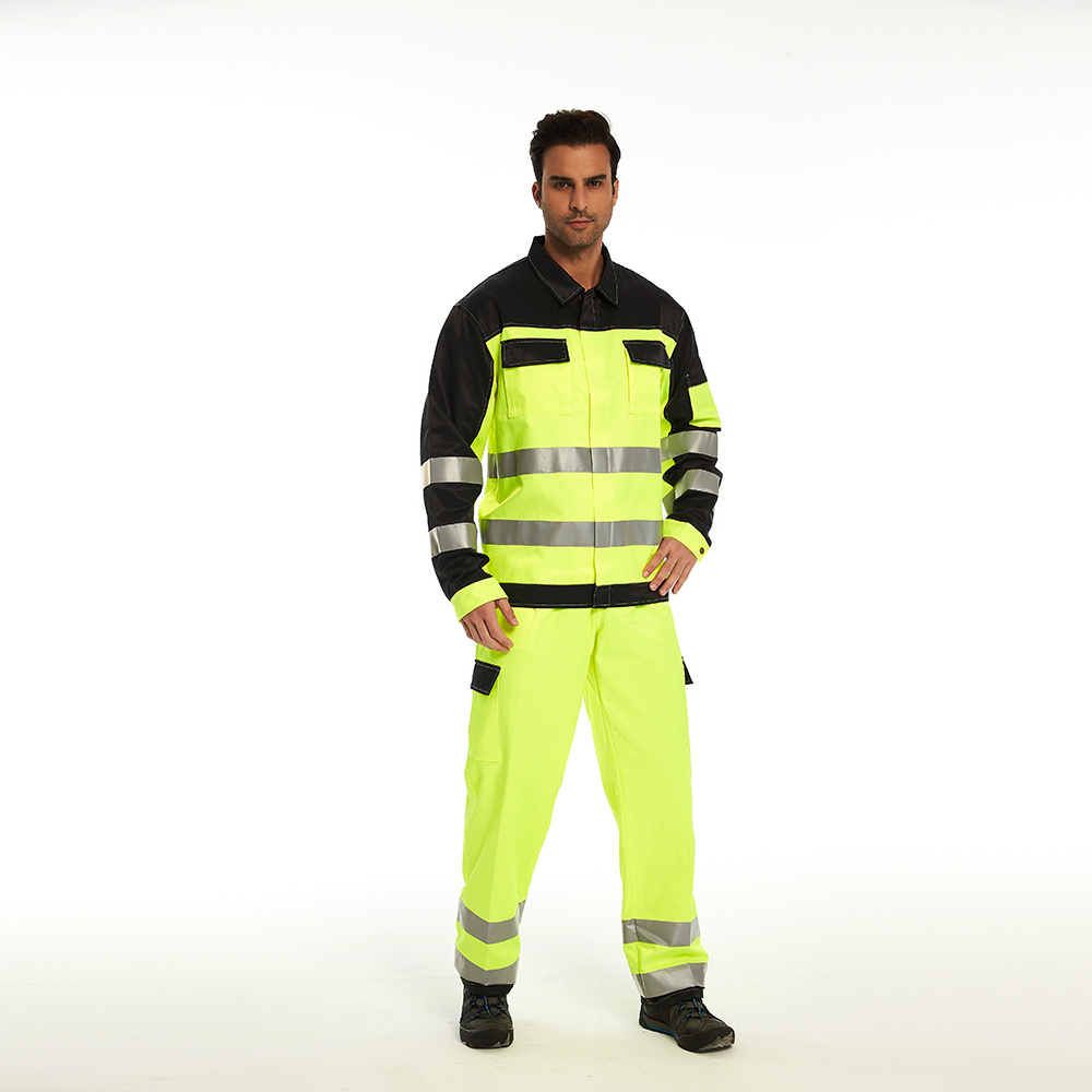 Custom Hi Vis Safety Workwear Reflective Tops Pants Uniform Sets High Visibility Outdoor Construction Work Clothing Suit