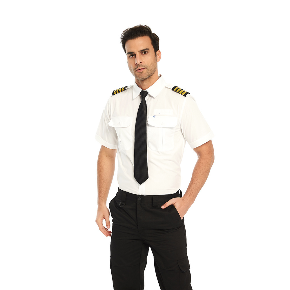 Custom White Pilot Uniform Sets Men Shirts Trousers Suit Airline Staff Costume Captain Uniforms