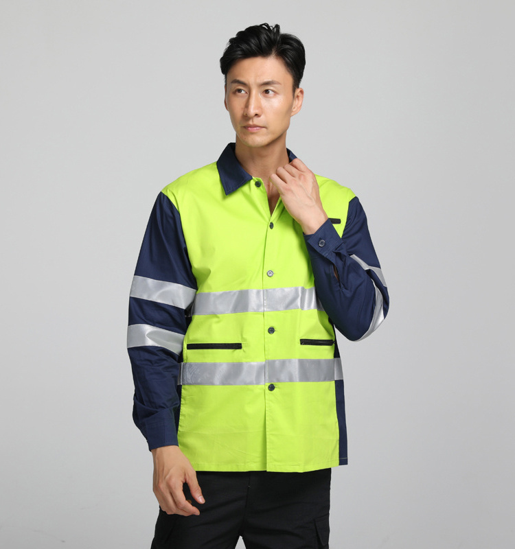 Hi Vis Reflective Tape Road Safty Long Sleeve Shirt, 100% Cotton Fabric Anti-pilling Work Shirt/Safty Clothes