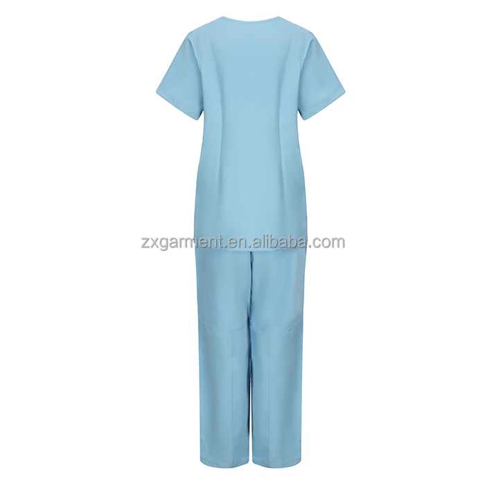 Polyester Rayon Spandex Blend 4-Way Stretchy Medical Scrubs Suits Nurse Uniform Scrubs Jumpsuit