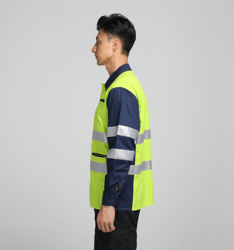 Hi Vis Reflective Tape Road Safty Long Sleeve Shirt, 100% Cotton Fabric Anti-pilling Work Shirt/Safty Clothes