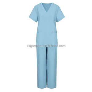 Polyester Rayon Spandex Blend 4-Way Stretchy Medical Scrubs Suits Nurse Uniform Scrubs Jumpsuit