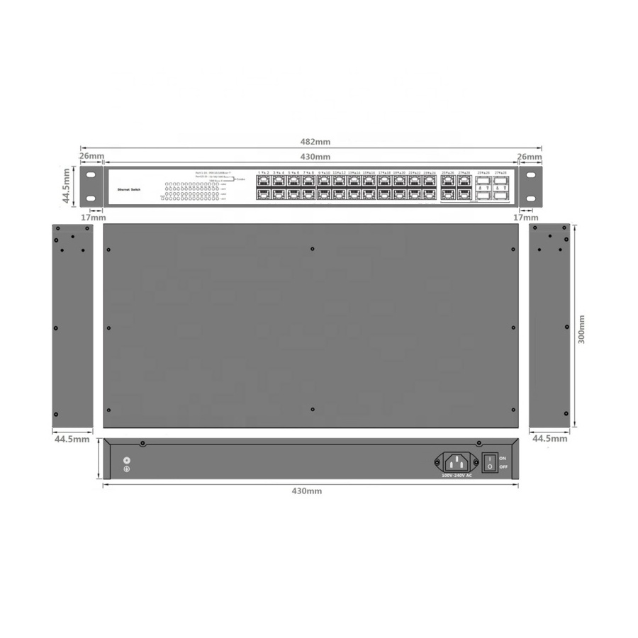 outdoor gigabit  24 port  POE unmanaged industrial ethernet network switch for rack mounting