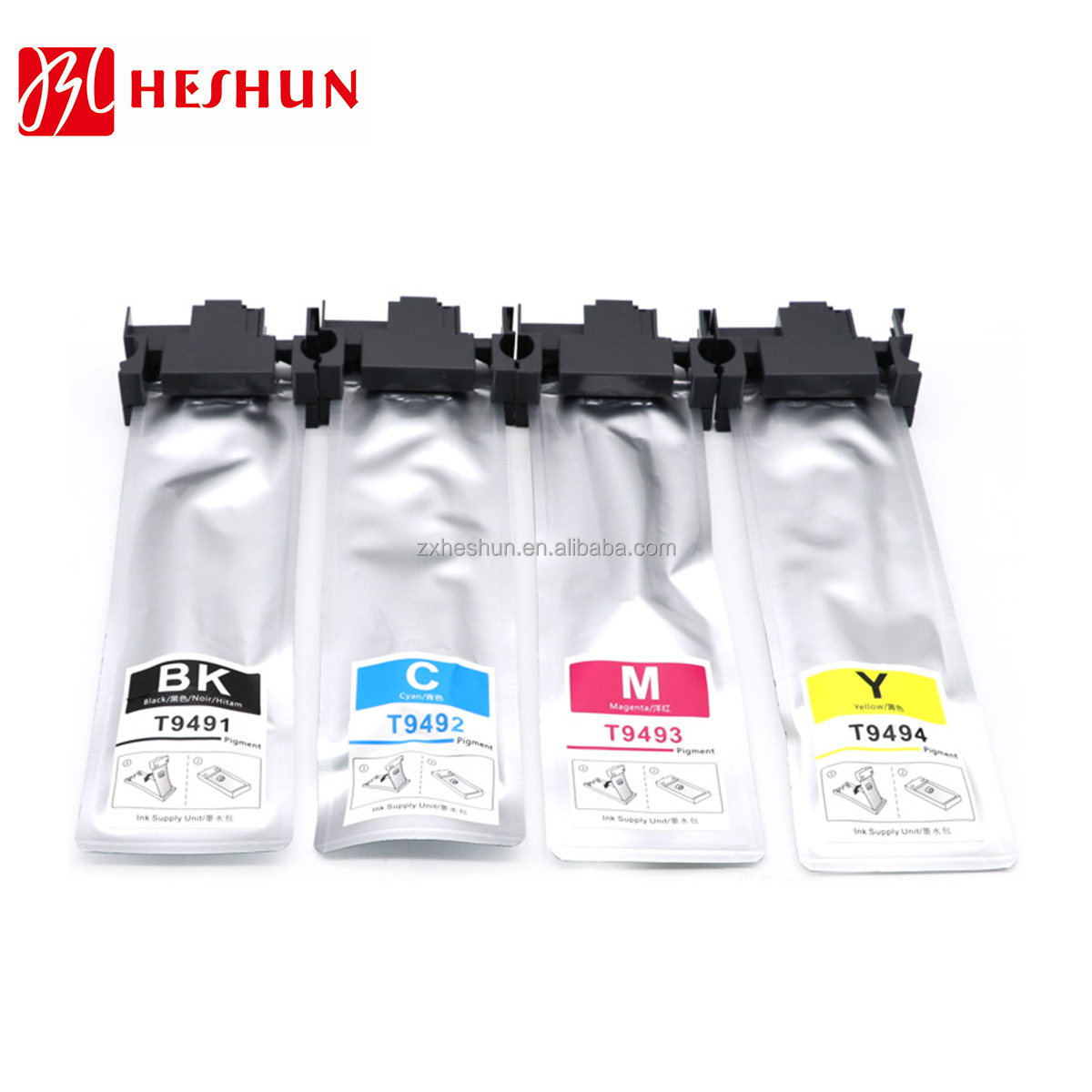 Heshun Compatible T9491 T9492 T9493 T9494 Ink Bag Cartridge For Use In Epson Workforce Pro Wfc5790 Wfc5290a Ink