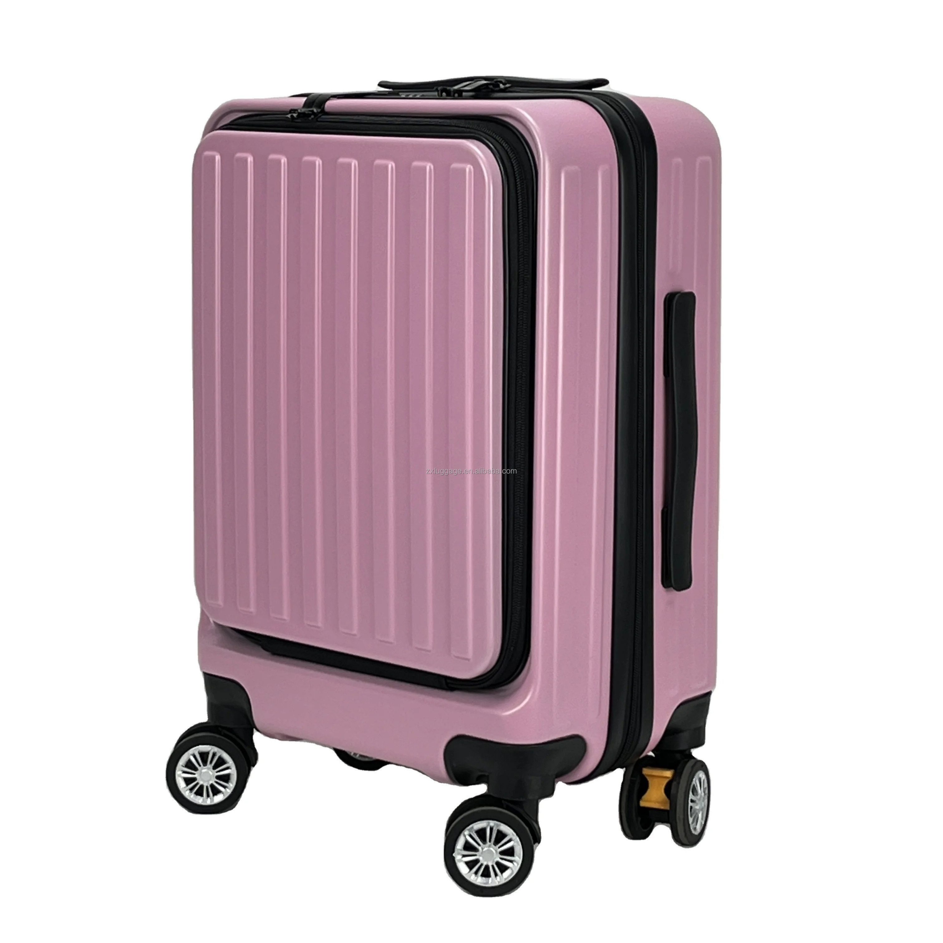 Pink Color Airline Approved Carry On ABS+PC Harshell Spinner Wheels Cabin Luggage Suitcase with TSA Lock And Front Compartment