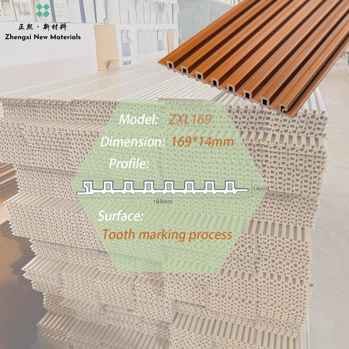 169mm*14mm Exterior Decoration Fluted Great Wall Panels Alternative Wpc Wall Panel  WPC Wood Teeth Marks Decorative Wood Modern