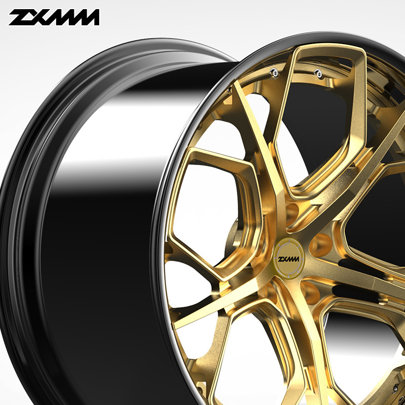 custom 2 piece forged alloy wheel with brush gold spoke Chrome rim 5x114.3 5x120 5x130 5x112 18 19 20 21 22 24 26 inch