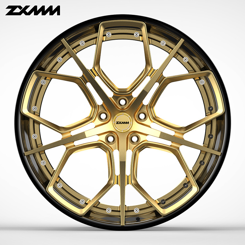 custom 2 piece forged alloy wheel with brush gold spoke Chrome rim 5x114.3 5x120 5x130 5x112 18 19 20 21 22 24 26 inch