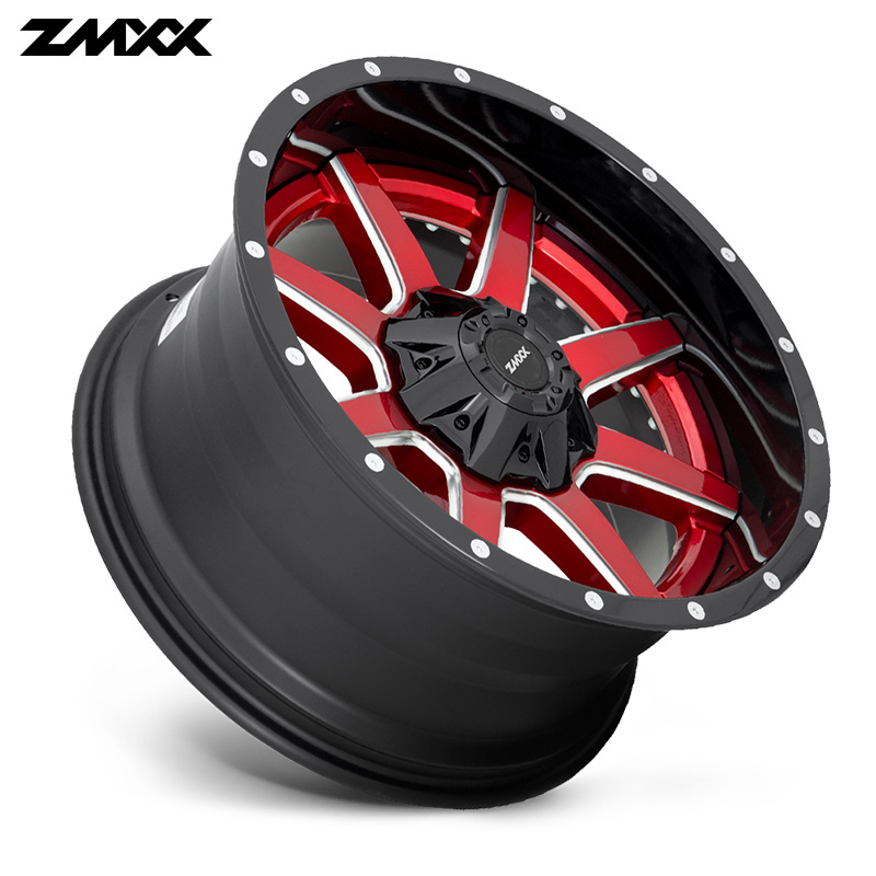 ZMXX 26 inch off-road wheels for Jeep wrangler,Freeman 5x114.3  5x120 20 24 26 inch black and red Aluminium forged alloy  rims