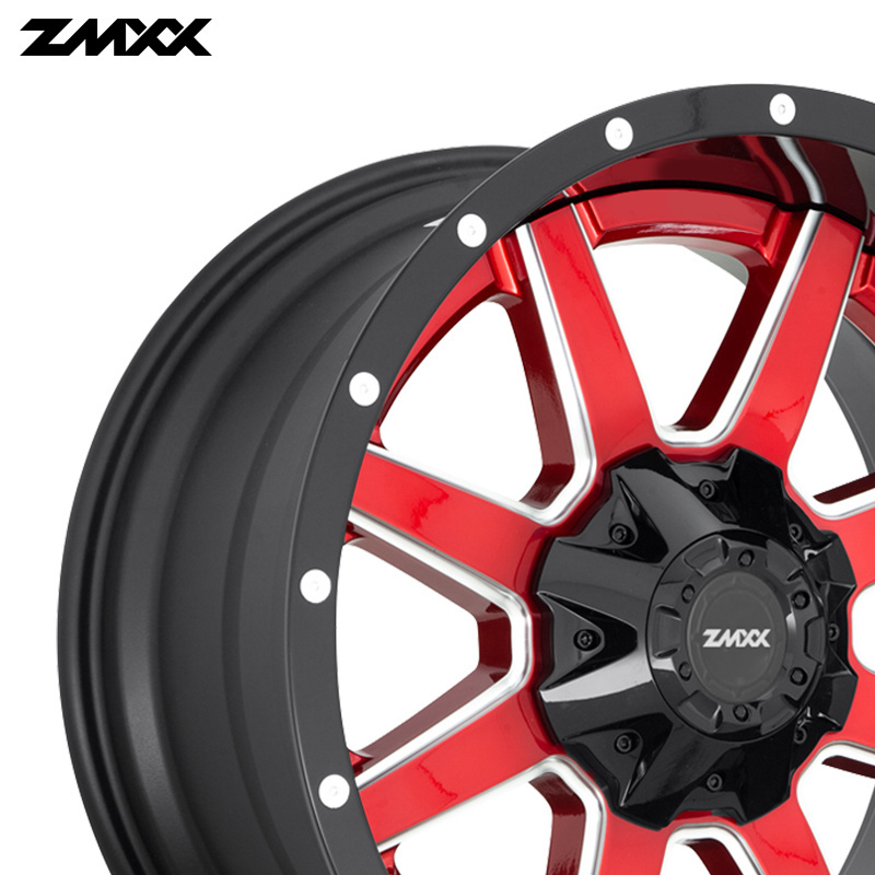 ZMXX 26 inch off-road wheels for Jeep wrangler,Freeman 5x114.3  5x120 20 24 26 inch black and red Aluminium forged alloy  rims