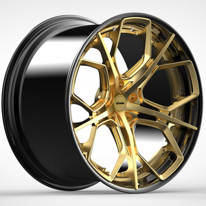 custom 2 piece forged alloy wheel with brush gold spoke Chrome rim 5x114.3 5x120 5x130 5x112 18 19 20 21 22 24 26 inch