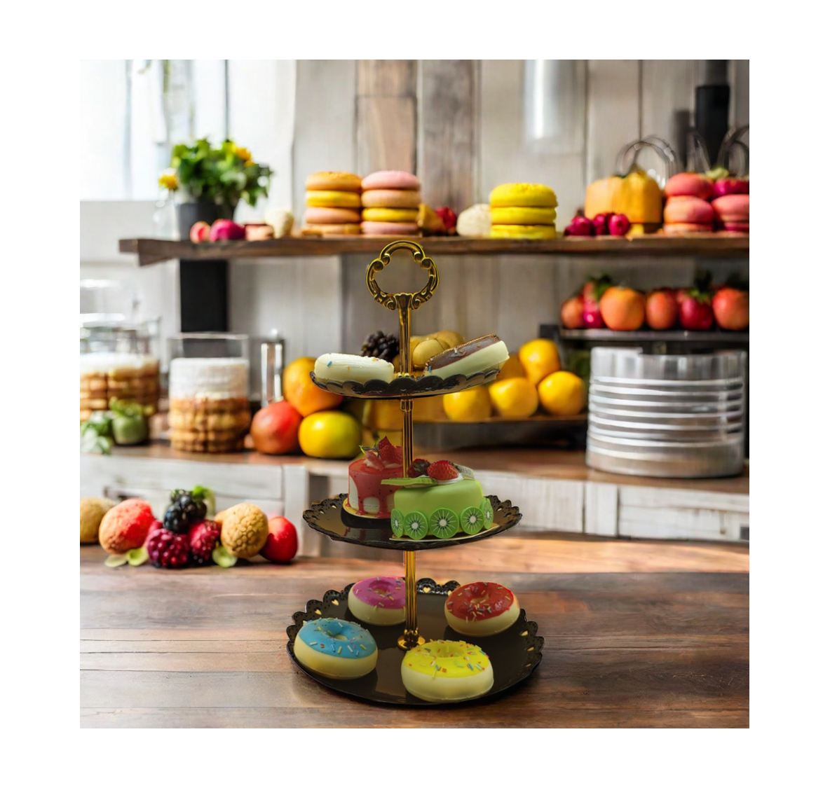 ZX Black Round 3-Layer Macaron display stand Plastic Party Display Rack for Fruit Dessert Application