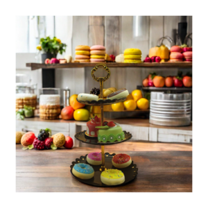 ZX Black Round 3-Layer Macaron display stand Plastic Party Display Rack for Fruit Dessert Application