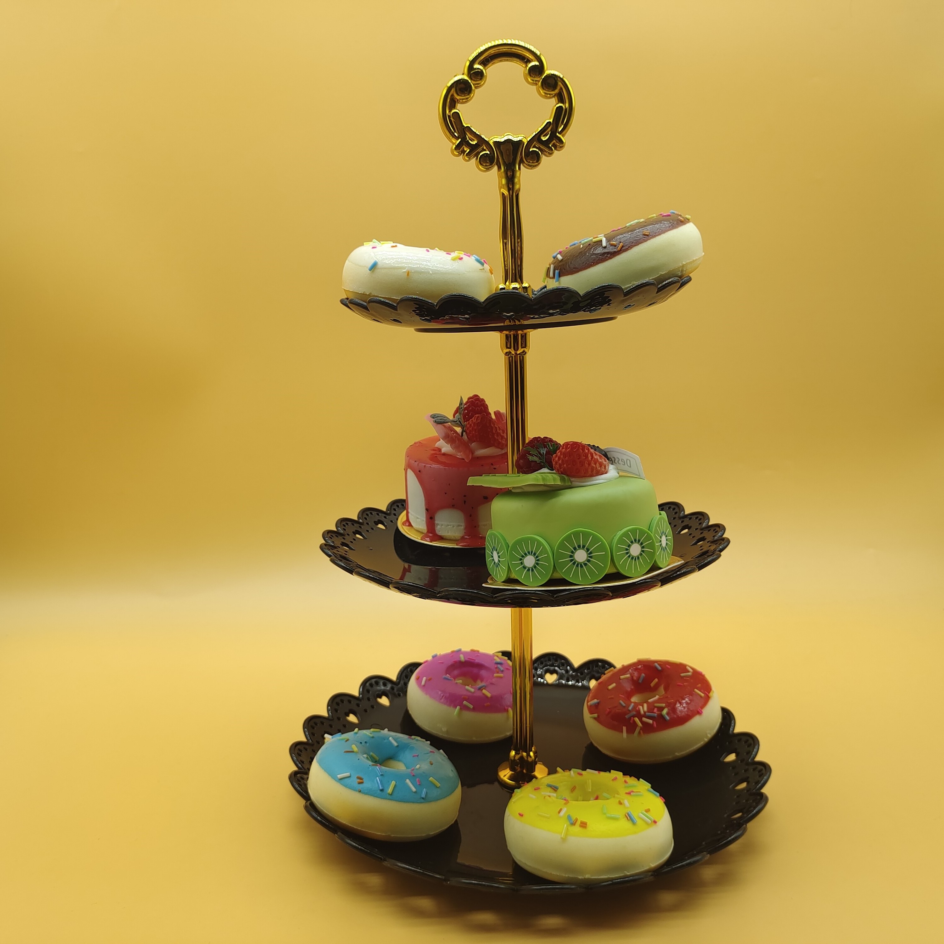 ZX Black Round 3-Layer Macaron display stand Plastic Party Display Rack for Fruit Dessert Application