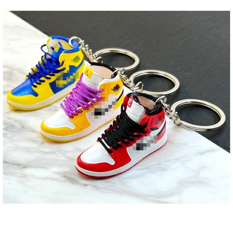 Yiwu Factory Wholesale PVC Plastic Rubber Mini AJ 1 Trainers Sneaker Keychain 3D Basketball Sport Shoes Key chain Ring With Box