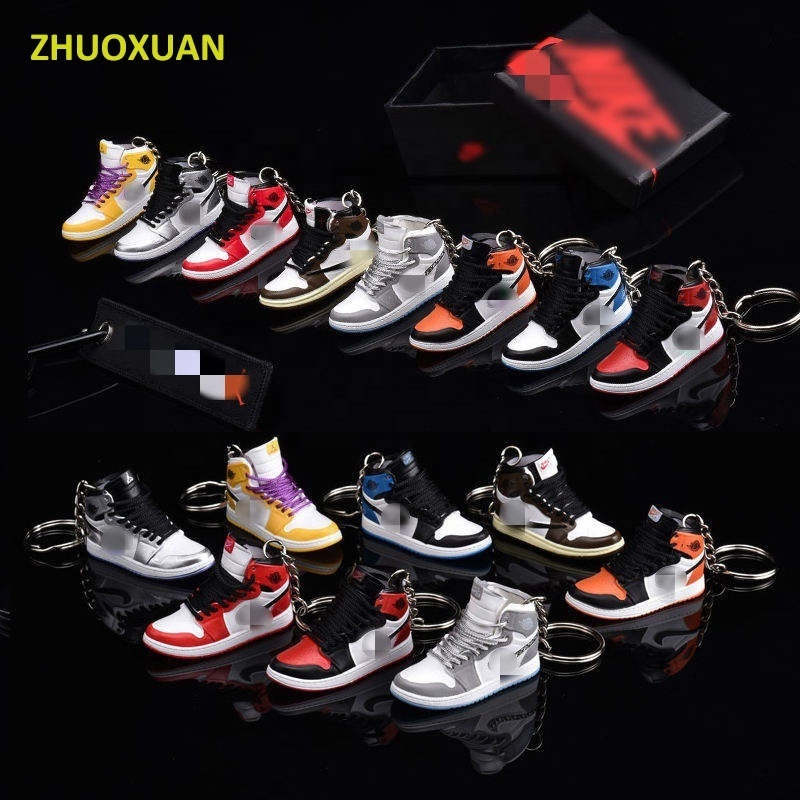 HOT Custom Wholesale PVC Rubber 3D Sneaker Sport Basketball Footwear Keychain Athletic Casual AJ 1 Trainer Shoe Key Chain