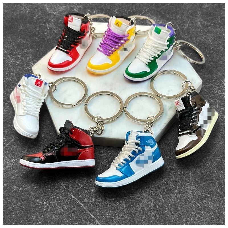 Yiwu Factory Wholesale PVC Plastic Rubber Mini AJ 1 Trainers Sneaker Keychain 3D Basketball Sport Shoes Key chain Ring With Box