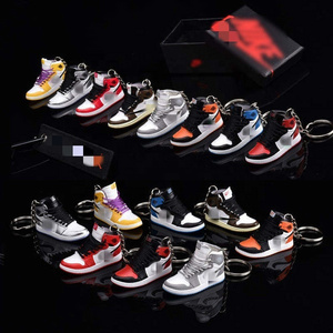 Yiwu Factory Wholesale PVC Plastic Rubber Mini AJ 1 Trainers Sneaker Keychain 3D Basketball Sport Shoes Key chain Ring With Box