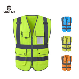 Custom Logo High Visibility Construction Safety Vest Wholesale Neon Traffic Reflective Vest With Pockets