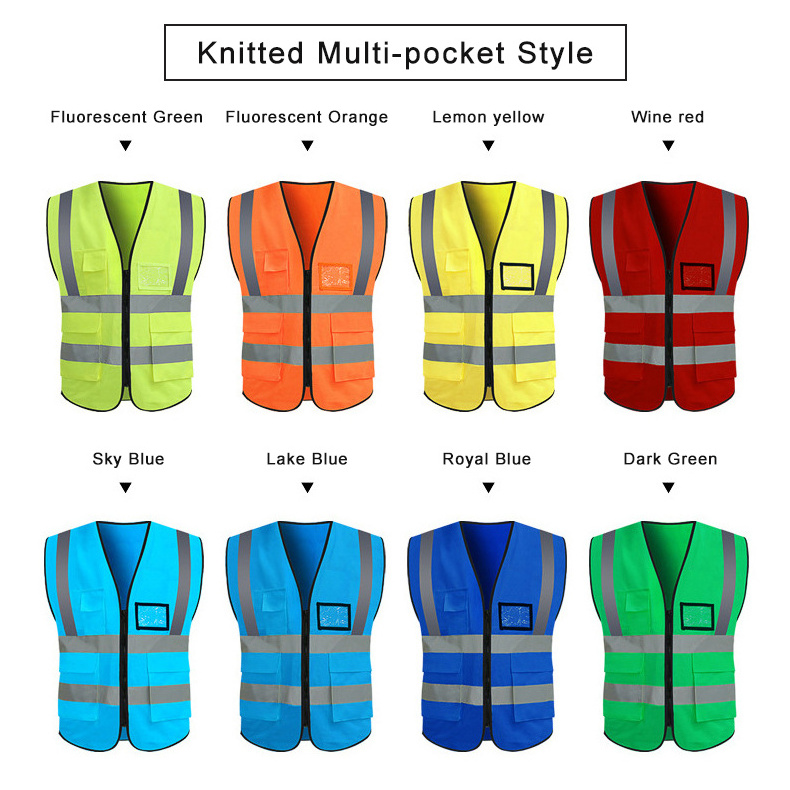 Custom Logo High Visibility Construction Safety Vest Wholesale Neon Traffic Reflective Vest With Pockets