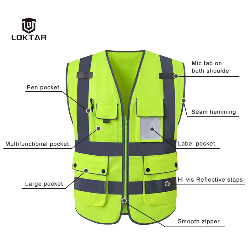 Custom Logo High Visibility Construction Safety Vest Wholesale Neon Traffic Reflective Vest With Pockets