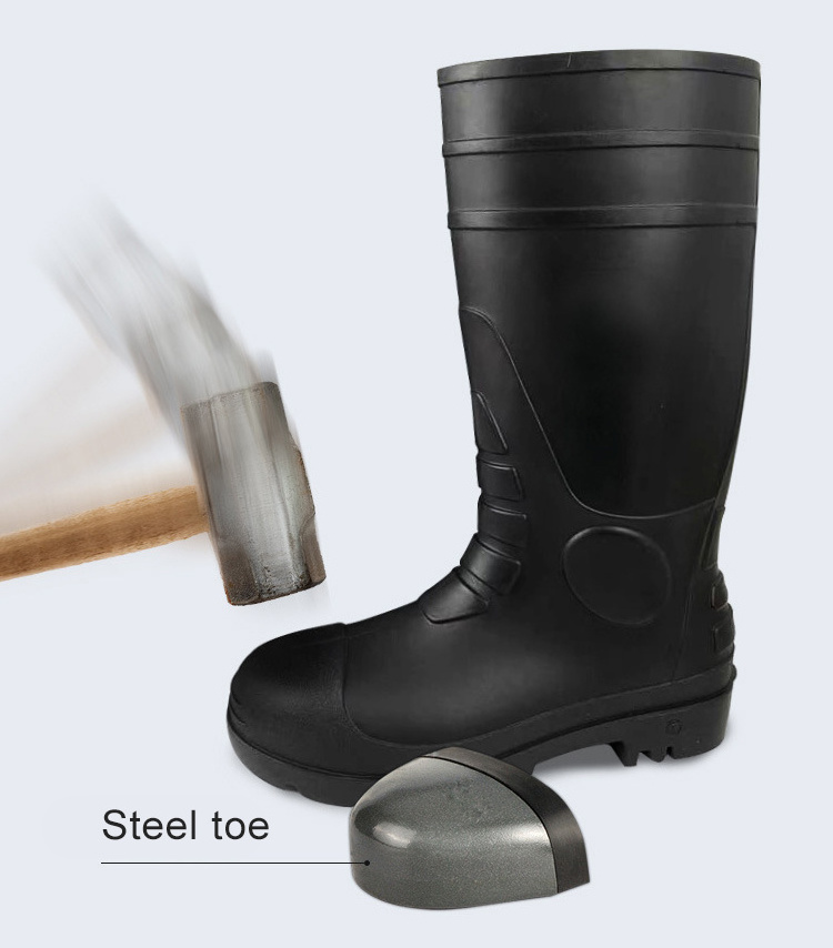 PVC labor protection high leg steel toe rain boots oil resistant steel sole work boots for worker