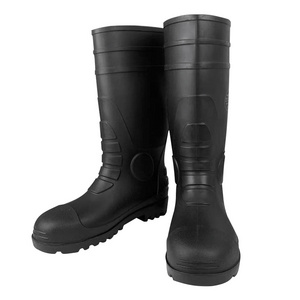 PVC labor protection high leg steel toe rain boots oil resistant steel sole work boots for worker