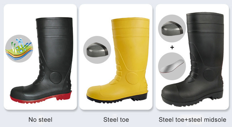 PVC labor protection high leg steel toe rain boots oil resistant steel sole work boots for worker