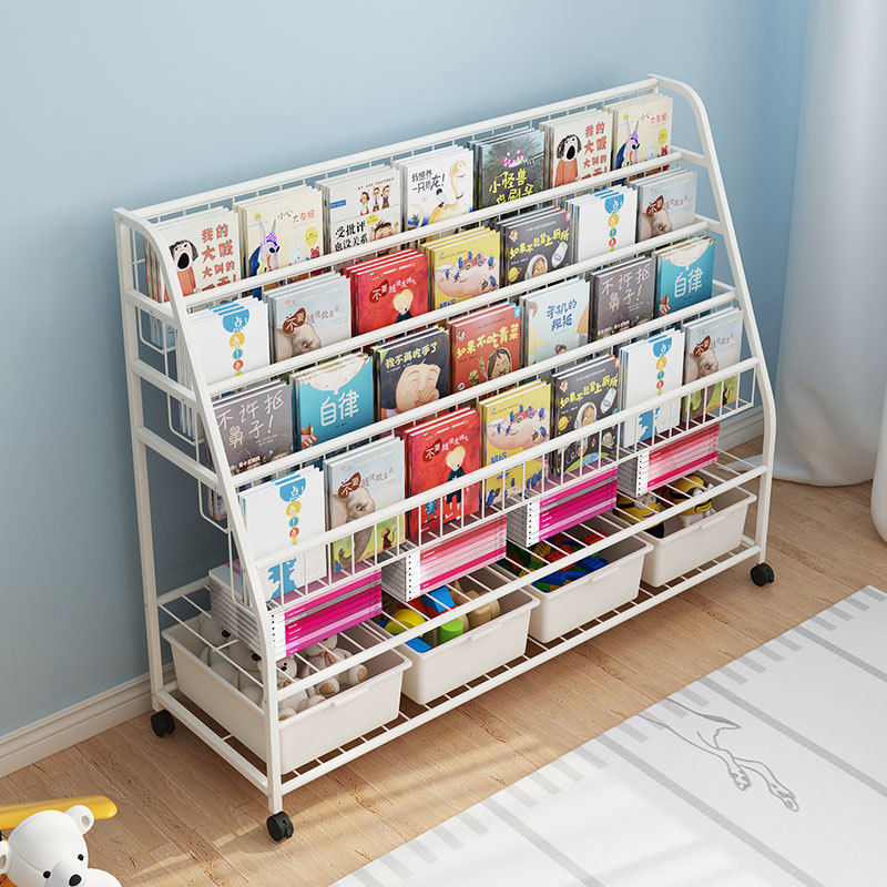 Kids children storage book bookshelf floor standing picture book toy children's storage rack small bookcase iron shelf