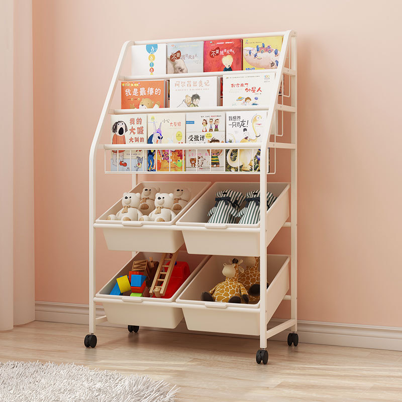 Kids children storage book bookshelf floor standing picture book toy children's storage rack small bookcase iron shelf