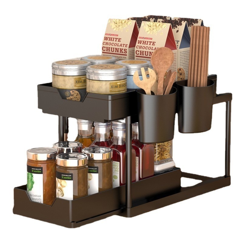 Kitchen sink shelving pull-out seasoning rack Cabinet storage storage double-layer spice arrangement  under sink rack