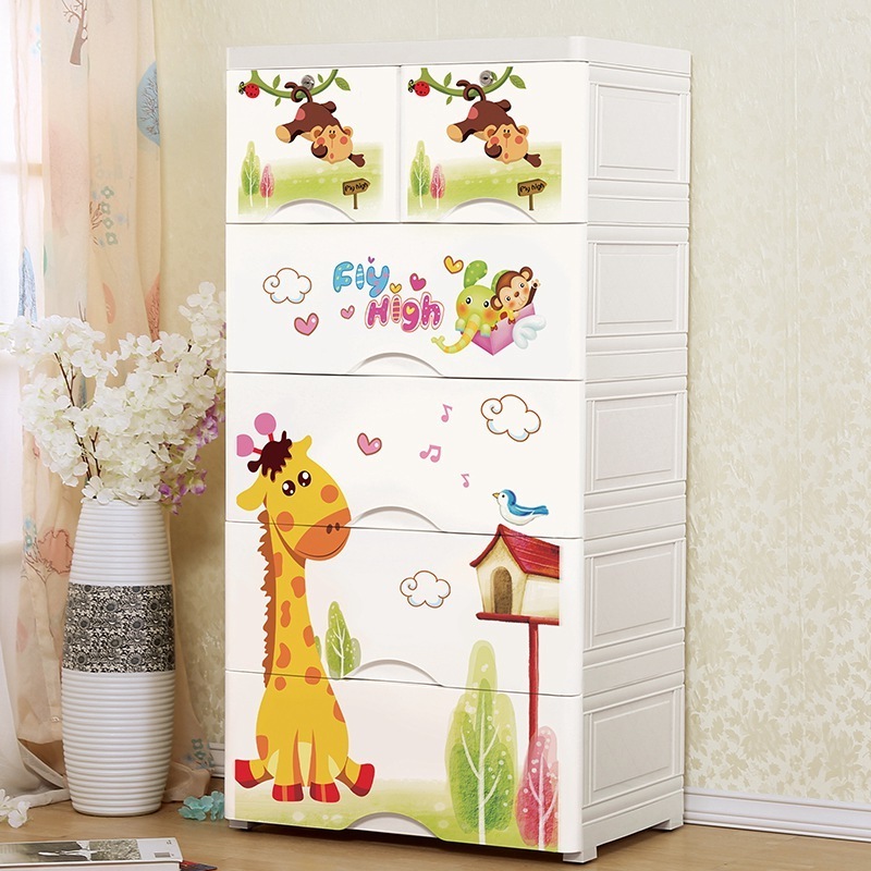 Bedroom furniture thickened drawer storage PP plastic baby closet multi-layer assembled closet with wheels plastic wardrobes