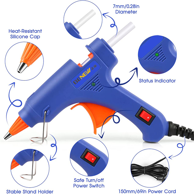 Factory Wholesale Aluminum Barrel+aluminum Alloy Nozzle 20w Power Hot Melt Glue Gun With 7mm Diameter Glue Stick