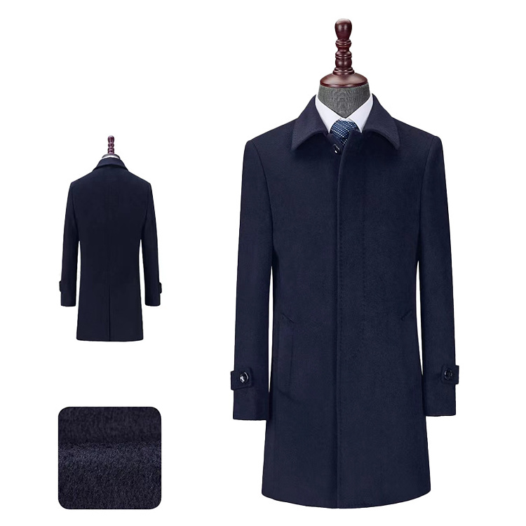 Men's Wool Blend Pea Trench Coat Notched Collar Single Breasted Overcoat Mid-Long Business Jacket