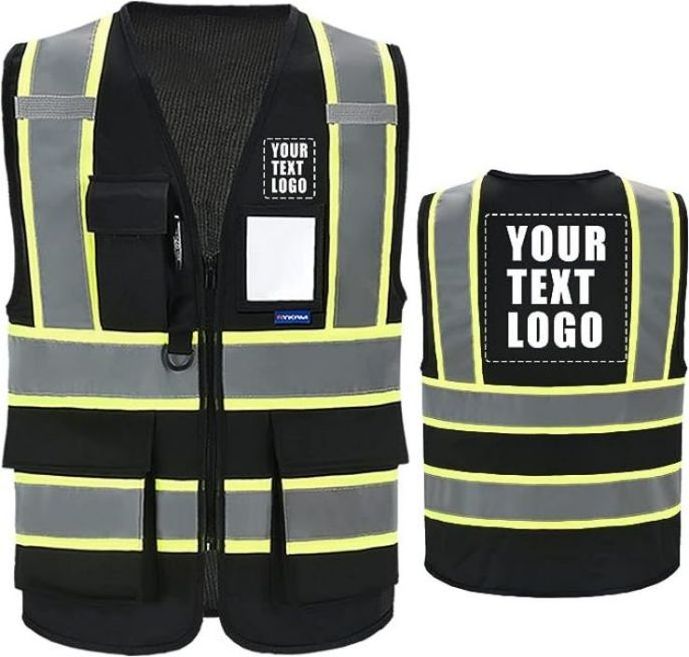 Hi Vis Safety Vest Personalised Printed High Visibility 2 Two Tone Reflective Vest for Women Men Security with Pockets Zipper