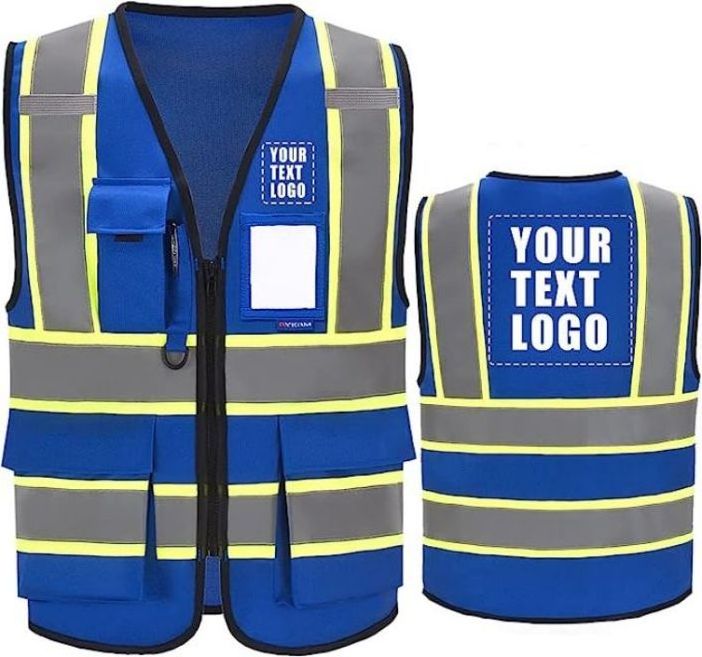 Hi Vis Safety Vest Personalised Printed High Visibility 2 Two Tone Reflective Vest for Women Men Security with Pockets Zipper