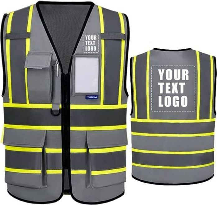 Hi Vis Safety Vest Personalised Printed High Visibility 2 Two Tone Reflective Vest for Women Men Security with Pockets Zipper