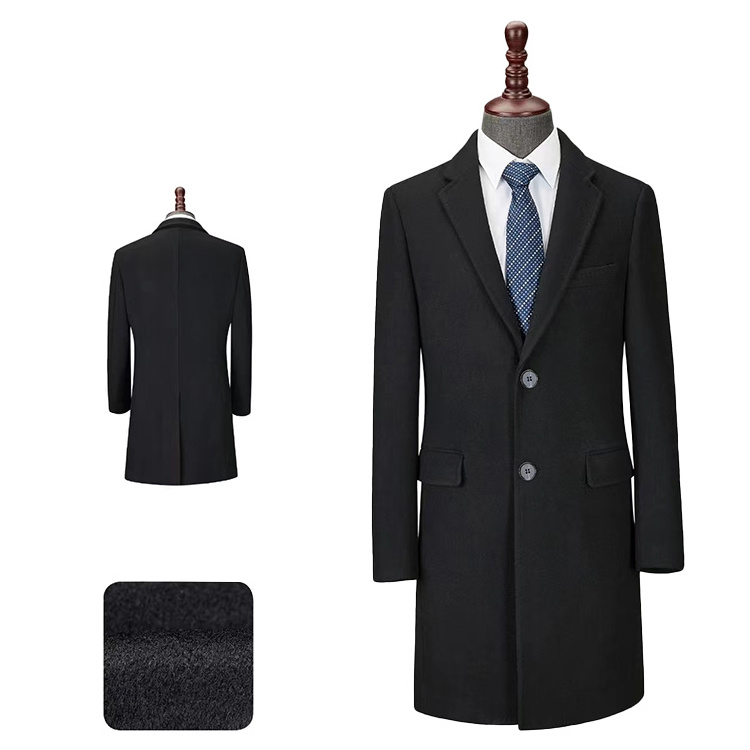 Men's Wool Blend Pea Trench Coat Notched Collar Single Breasted Overcoat Mid-Long Business Jacket