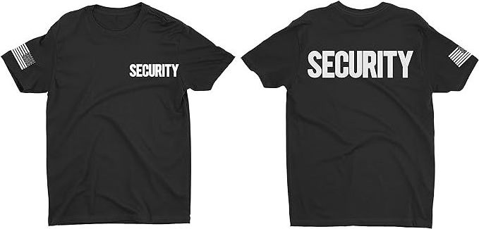 Security T-Shirt Front Back Print Mens Short Sleeve Tee Guard Event Costume Uniform Tshirts