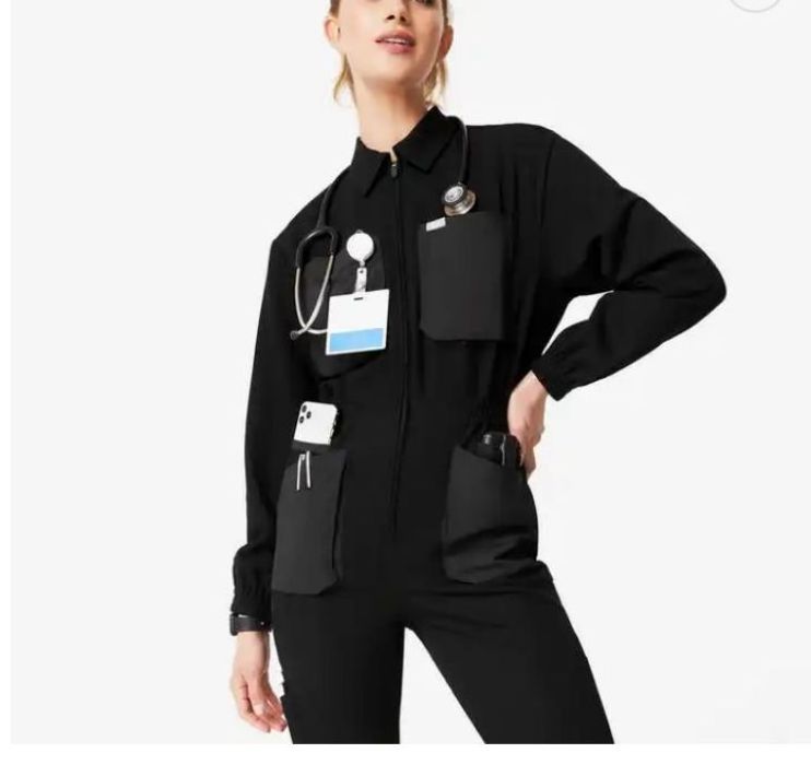 Stylish Women Nurse One Piece Medical Scrubs Suit Long Sleeve Jumpsuit Clinic Beauty Salon Hospital Uniform