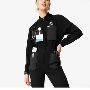 Stylish Women Nurse One Piece Medical Scrubs Suit Long Sleeve Jumpsuit Clinic Beauty Salon Hospital Uniform