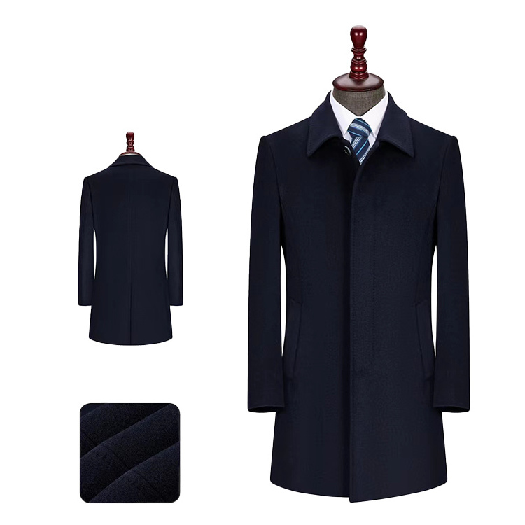 Men's Wool Blend Pea Trench Coat Notched Collar Single Breasted Overcoat Mid-Long Business Jacket