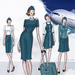 Custom Unified Airline Flight Attendants Uniform Sets Women Stewardess Dress Uniforms Sets