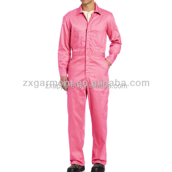 Mechanic Coveralls Men's Long Sleeve Coverall Stain & Wrinkle Resistant Work Suit with Multi Pockets Pink