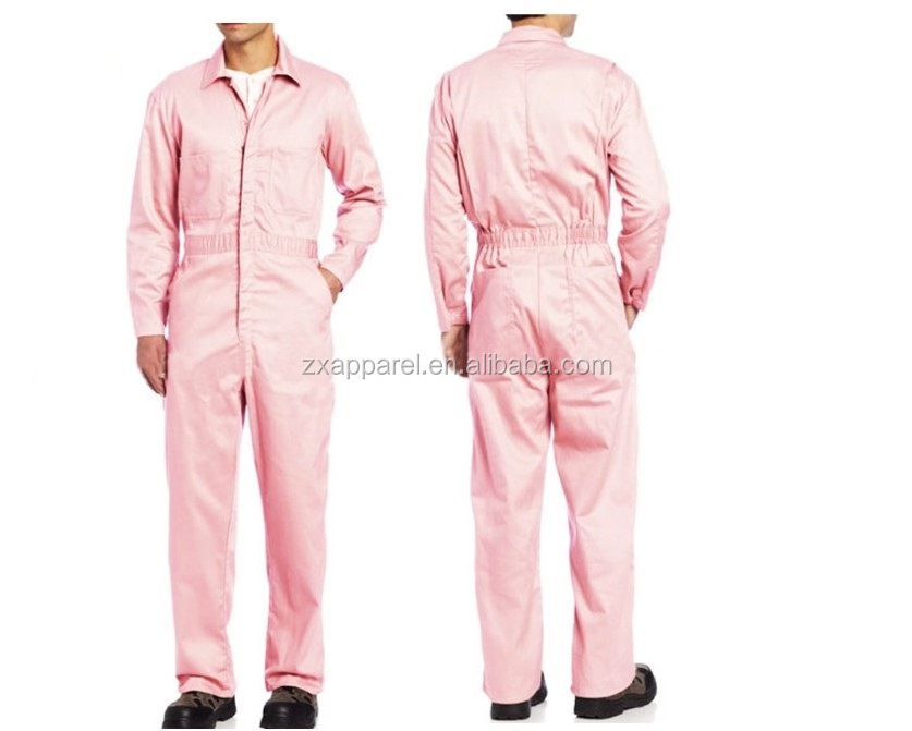 Mechanic Coveralls Men's Long Sleeve Coverall Stain & Wrinkle Resistant Work Suit with Multi Pockets Pink