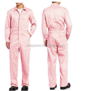 Mechanic Coveralls Men's Long Sleeve Coverall Stain & Wrinkle Resistant Work Suit with Multi Pockets Pink