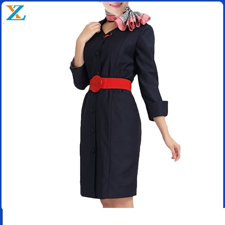 American Emirates Airline Women Flight Attendants Uniform Stewardess Short Sleeve Slim Fit Uniform Dress