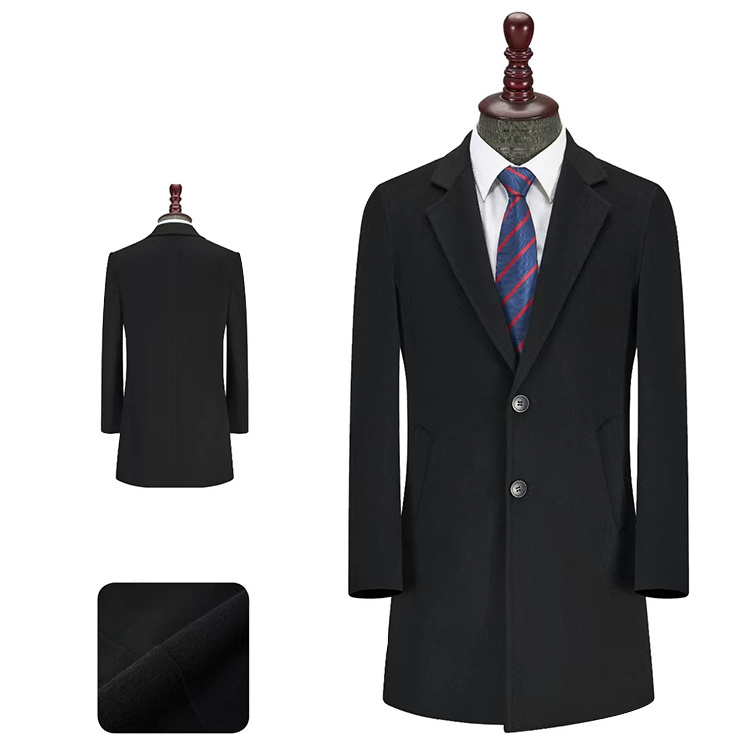 Men's Wool Blend Pea Trench Coat Notched Collar Single Breasted Overcoat Mid-Long Business Jacket